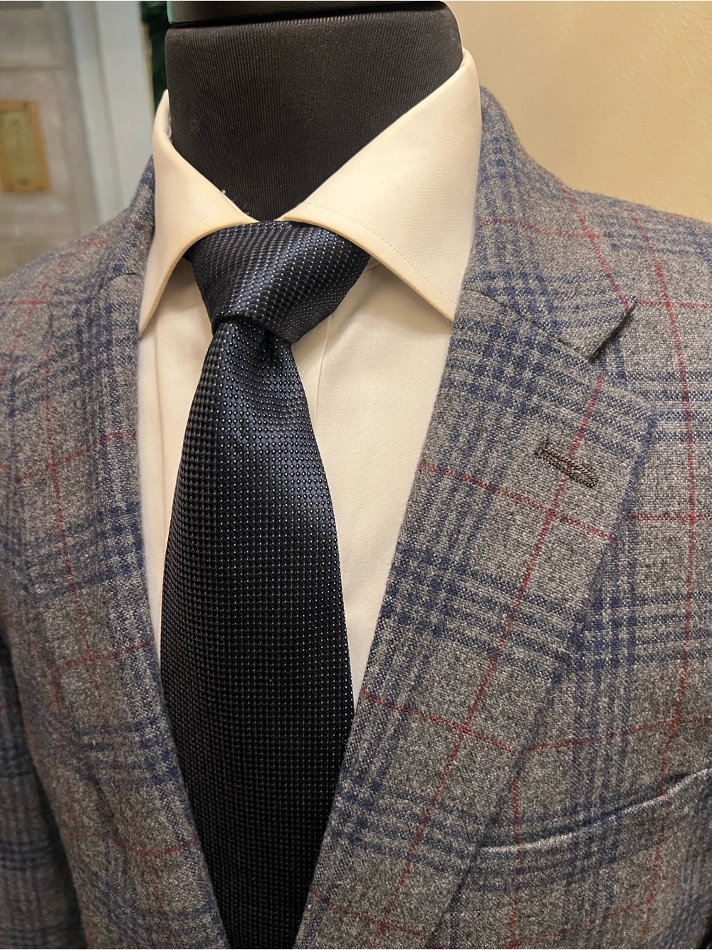 Tommy Hilfiger Plaid Sport Coat Blazer Jacket Wool Gray/Blue Men 44R